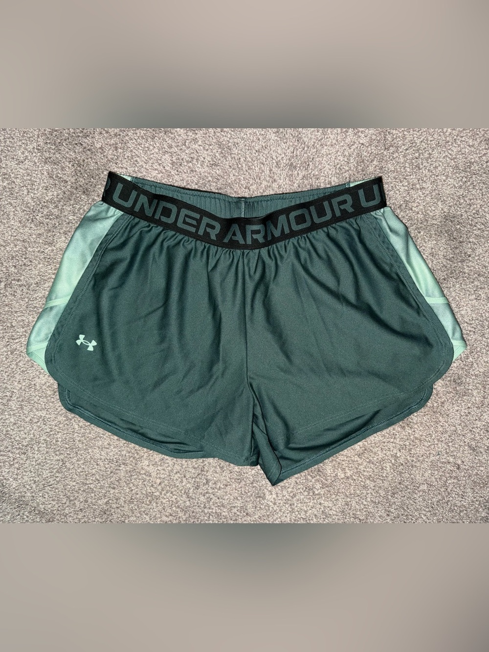 Under Armour Women's Dark Green Athletic Shorts with Light Green Panels